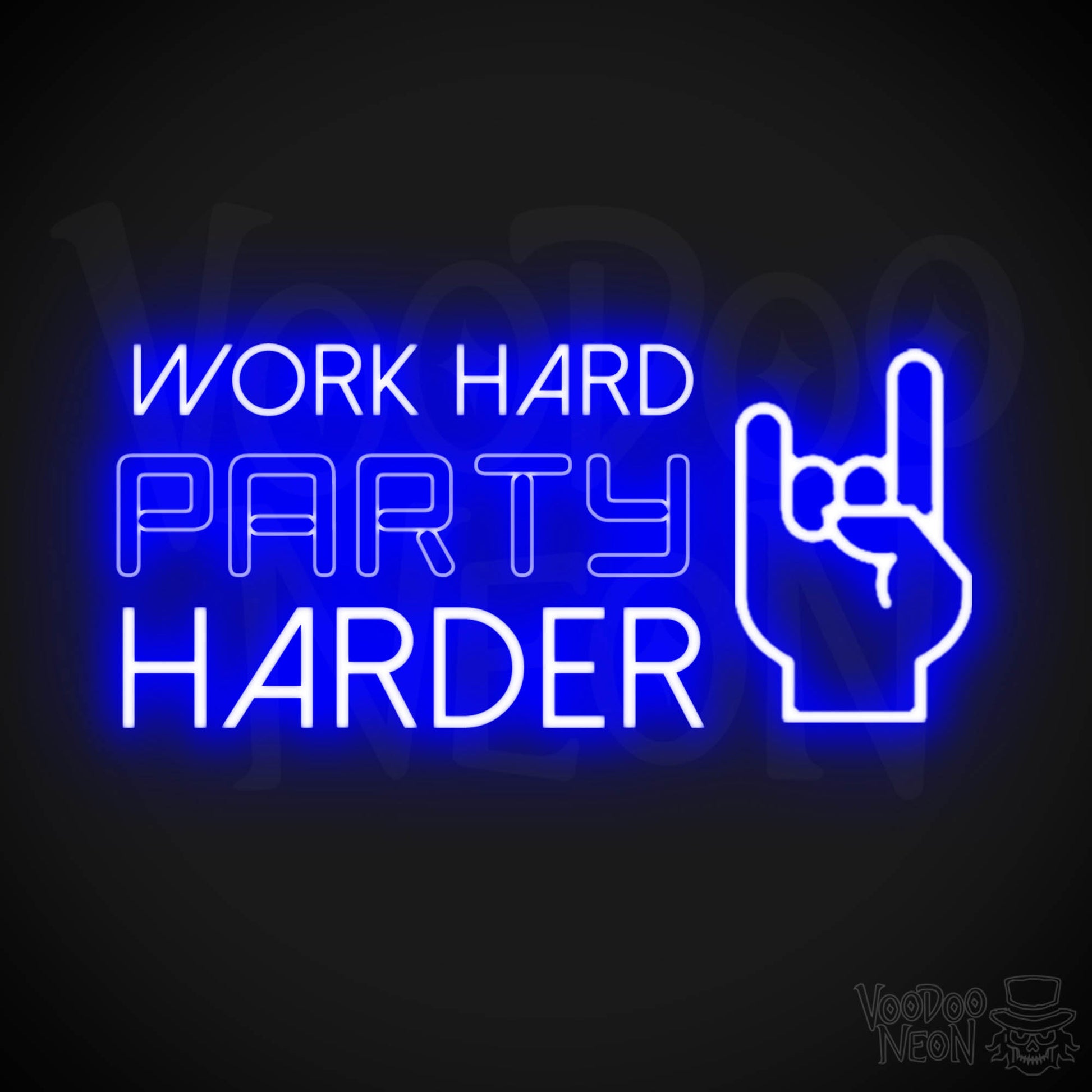 Work Hard Party Harder Neon Sign - Neon Work Hard Party Harder Sign - Wall Art - Color Dark Blue