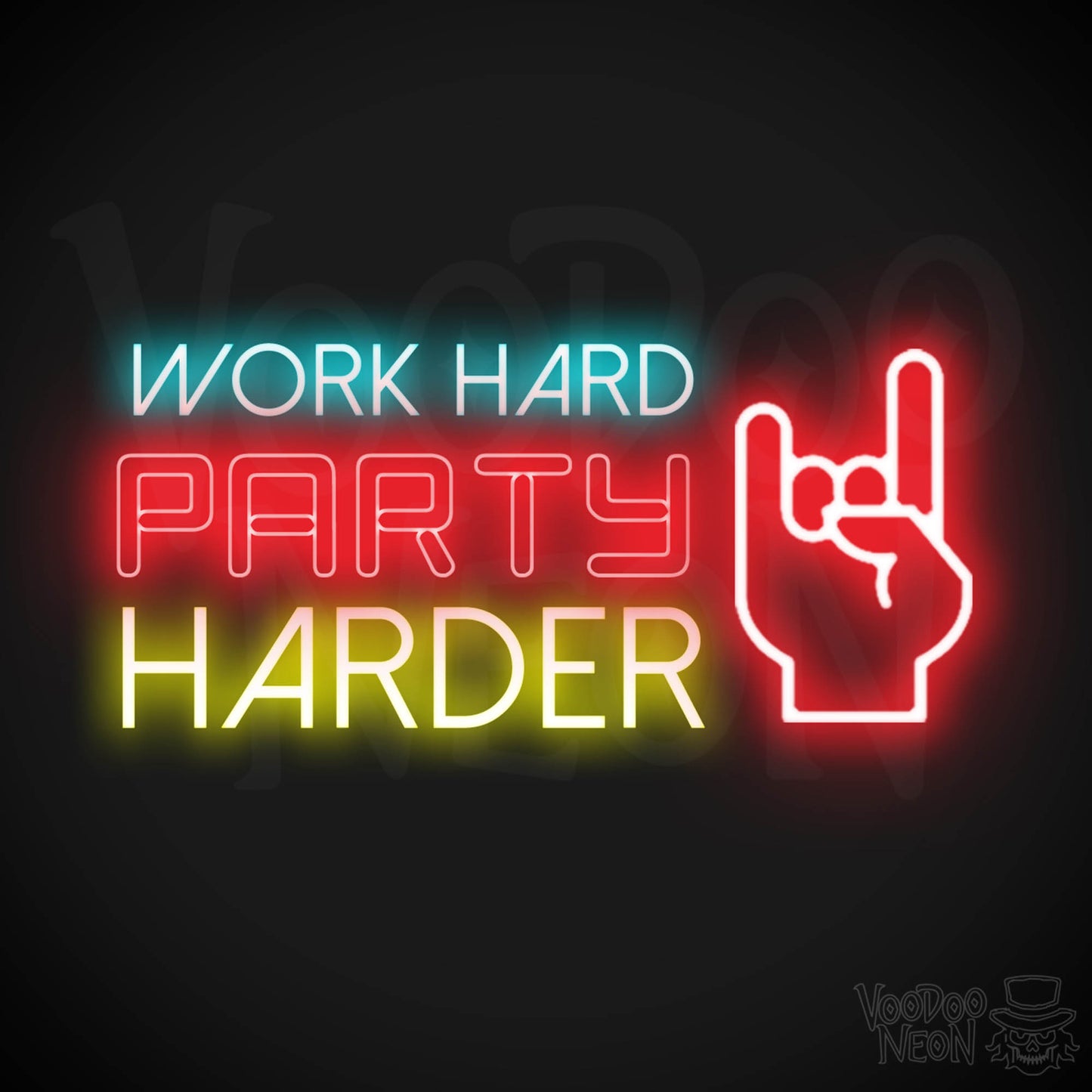 Work Hard Party Harder Neon Sign - Neon Work Hard Party Harder Sign - Wall Art - Color Multi-Color