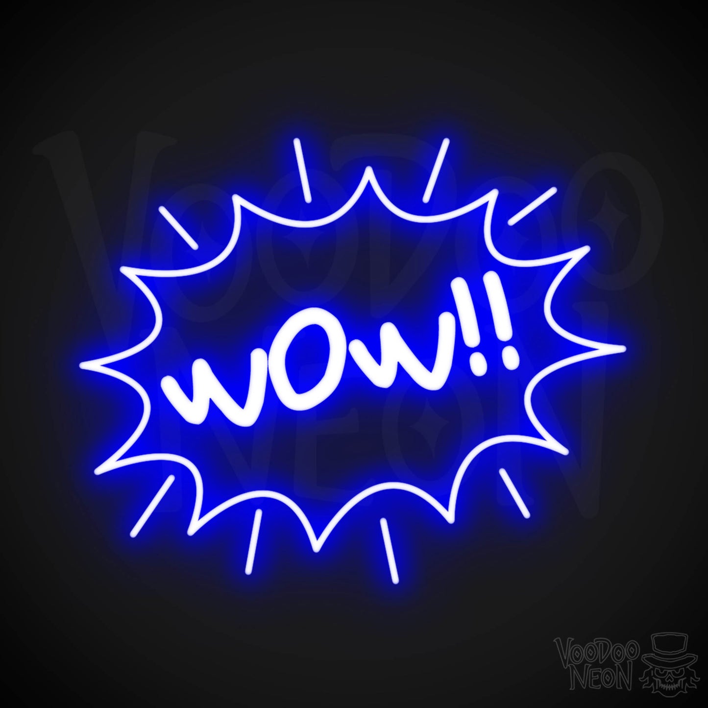 Wow Neon Sign - Neon Wow Sign - LED Neon Wall Art - Color Dark Blue