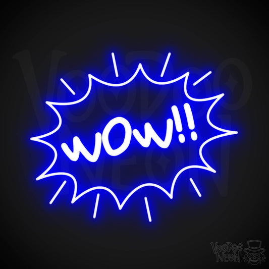 Wow Neon Sign - Neon Wow Sign - LED Neon Wall Art - Color Dark Blue