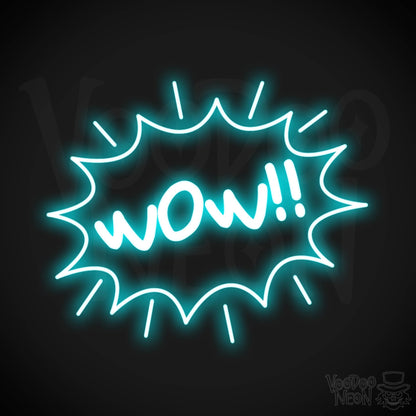 Wow Neon Sign - Neon Wow Sign - LED Neon Wall Art - Color Ice Blue