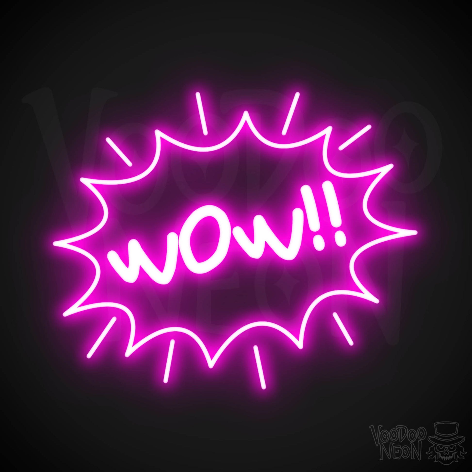 Wow Neon Sign - Neon Wow Sign - LED Neon Wall Art - Color Pink