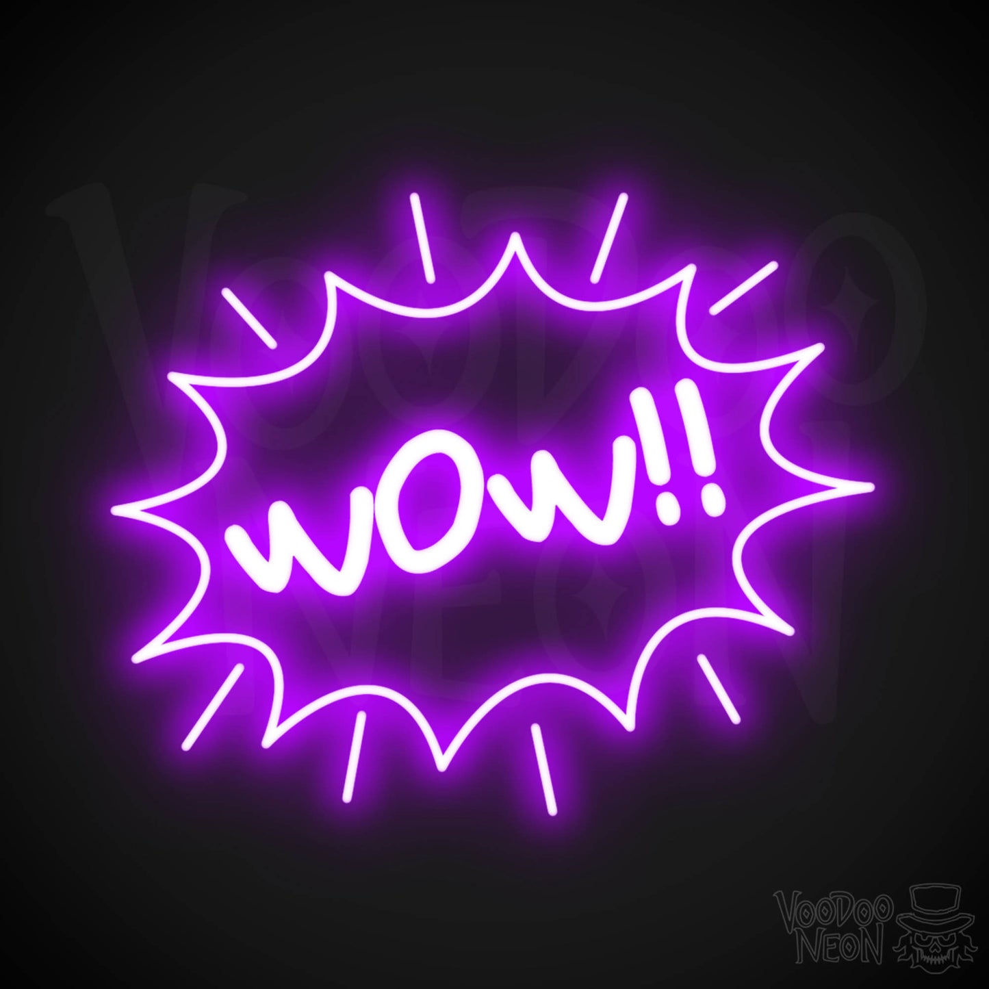 Wow Neon Sign - Neon Wow Sign - LED Neon Wall Art - Color Purple