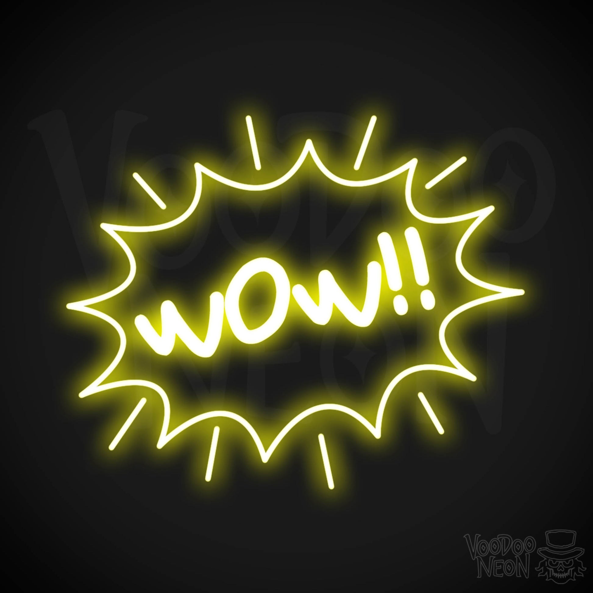 Wow Neon Sign - Neon Wow Sign - LED Neon Wall Art - Color Yellow