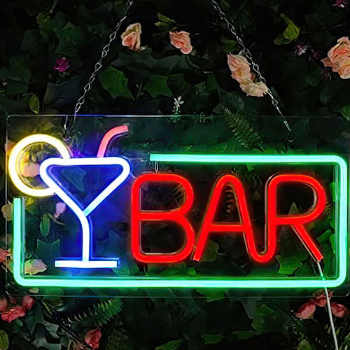 Bar LED sign with cocktail glass - blue, red, green and yellow LED lights