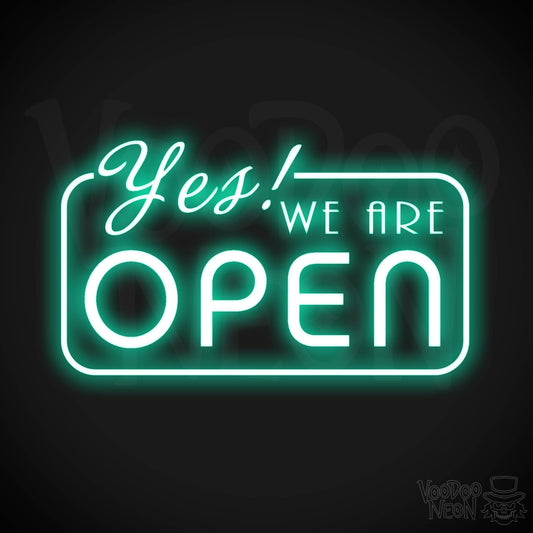 Yes We Are Open Neon Sign - Neon Yes We Are Open Sign - LED Sign - Color Light Green